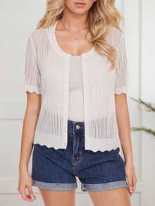 tooluck Women's 3/4 Sleeve Shrugs Open Front Cropped Sweater Crew Neck Button-Down Cardigan White - 白色 - 查看 1