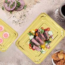 10/20PCS Disposable Light Weight Paper Plates, Gold Rectangular Dinner Plates Bulk For Cookie Dessert Snack Cake, Large Serving Tableware Paper Trays For Wedding, Family Meals, Birthday, Picnics, BBQ, Holiday