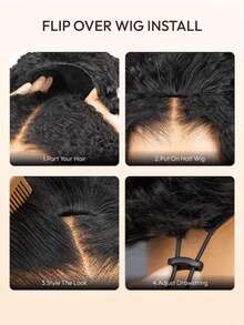 Kinky Curly Half Wig Human Hair 200 Density Glueless Wear And Go Headband Wig Human Hair For Women 3 In 1 Drawstring Seamless Flip Over Curly Half Wigs Human Hair Beginner Friendly Jerry Curl Half Wig 20 Inch - Natural Black - View 8