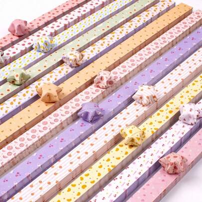 600/1200 ชิ้น ลาย Star Strips พิมพ์สองด้าน ธีมสวนผลไม้, 12 ลายแบบต่างๆ สำหรับการพับกระดาษ