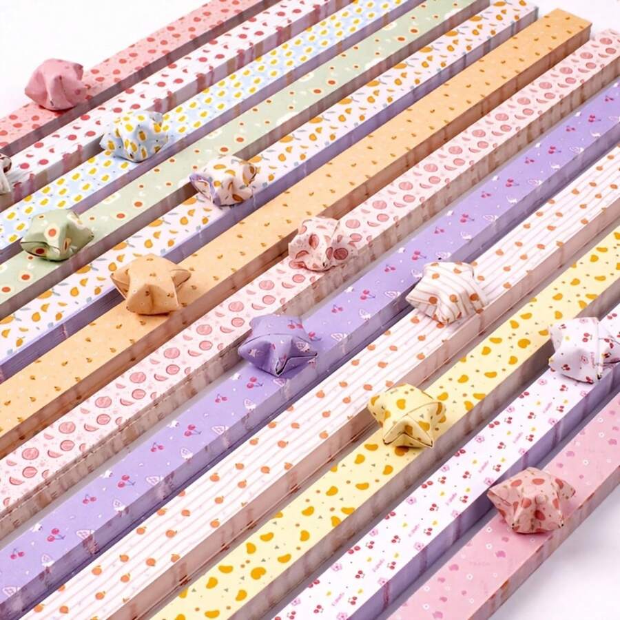 [Tiras de estrellas del paraíso de las frutas] Tiras de estrellas impresas por ambos lados 600/1200, tema del paraíso de las frutas, 12 diseños diferentes para origami - Multicolor - Ver 1