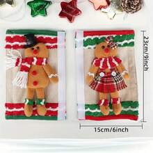 2pcs Christmas Gingerbread Man & Woman Refrigerator Door Handle Covers - Classic Polyester Holiday Kitchen Decor, Suitable For Home And Kitchen Appliances, No Power Needed, No Feathers - متعدد الألوان - مشاهدة 8