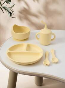 5 件个性化定制婴儿硅胶餐具套装吸盘碗盘子吸管杯软勺叉定制婴儿餐具喂养训练晚餐套装冬夜礼物返校冬季礼物创意男孩女孩情人节多功能字母婴儿时尚柔软可爱卡哇伊独特定制宝贝礼物 - 彩色 - 查看 15