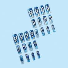 Medium Coffin Shaped Press On Nails Golden Glitter Stripe Acrylic Nails With Heart Love Designs Full Cover Gradient False Nails Stick On Nail For Women DIY Manicure Decoration 24 Pcs - 樣式 16 - 查看 5