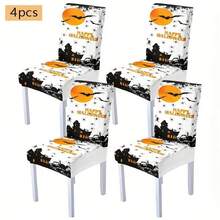 1/4/6/8 Stücke, modische Halloween-Stil bedruckte Stuhlbezüge/Bürostuhlbezüge/Stuhlbezüge für Esszimmer, geeignet für moderne tägliche Dekoration in Innenräumen von Familien-Restaurants und Hotels. Die elastischen Stuhlbezüge können gereinigt werden und sind ein ideales Halloween-Geschenk