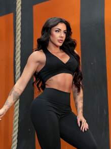 Top Academia Feminino Nadador com Bojo Removível Cropped Zero Transparência Sutiã Esportivo Fitness