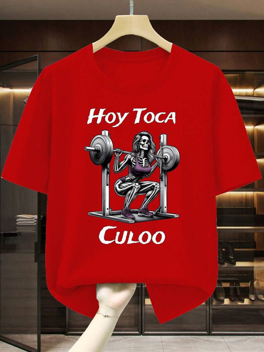 Camiseta Hoy Toca Culoo con Diseño de Calavera Levantadora de Pesas - Estilo Gráfico Único y Divertido para Amantes del Fitness y la Cultura Mexicana - Ideal para Entrenamientos, Eos Deportivos y Días Casuales - Moda Urbana y para Hombres y Mujeres - Rojo - Ver 1