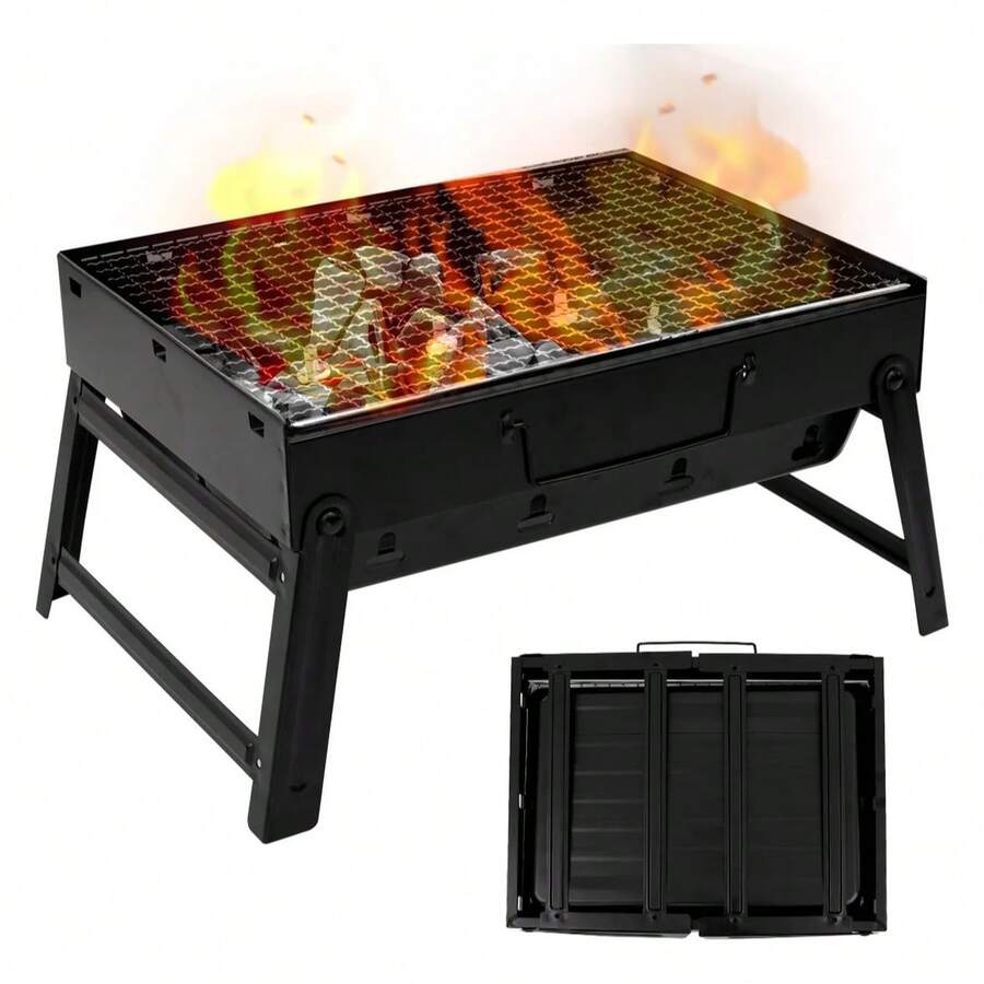 CARDIO BEAT Parrilla portátil fácil armar llevar camping asado equipo para cocina al aire libre ligera y compacta materiales resistentes fácil montaje limpieza sencilla ideal para excursiones - Negro - Ver 1