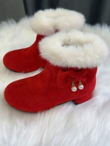 女童休闲平底低帮靴，侧拉链开合 - 紅色 - 查看 3