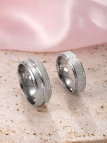 2pcs Elegant Minimalist Stainless Steel 18K Gold Plated Couple Rings, 6mm Matte Finish Women's Ring, 8mm Matte Finish Men's Ring, Suitable For Engagement, Women's Gift, Everyday Couple Wear - Silver - View 17