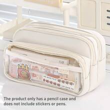 大号浅蓝色铅笔盒 - 宽敞的多隔层收纳盒，可收纳文具、化妆品和配饰，带有可爱的贴纸设计，非常适合学校、办公室、青少年、女孩和男孩，办公用品收纳 | 可爱的贴纸装饰 | 涤纶铅笔盒 - 彩色 - 查看 13
