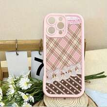 Pretty Pink Brown Plaid Lace Hearts Pattern Cute Pink Girly  Case [X/Xs/11/12/13/14/15/16 Pro/16 Promax] - Soft TPU Shockproof Cover,  Gift For Girlfriend/BFF, Birthday Present For Women, Aesthetic Protective Phone CaseSuitable For IPhone 17 Air - 粉色 - 查看 2