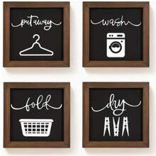 4pcs, 8 Inch Wooden Laundry Room Wall Signs, Rustic Farmhouse Laundry Room Decor, Laundry Room Wall Decor, Home Decor - Multicolor - View 1