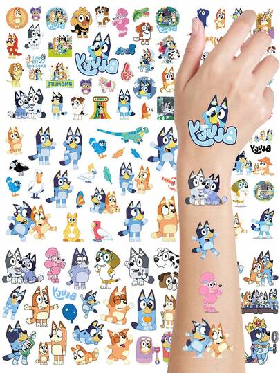 Bluey 6Pcs/Set Blueys Family And Friends Cartoon Kawaii Party Supplies Temporary Tattoo Stickers Bluey Bingo Dog Cute Coco Rusty Muffin Body Art Waterproof Sticker Gift Decoration Accessories (Some Parts May Be Random)