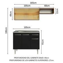Cocina Integral Completa Modular Madesa Emilly 165cm Con Tarja Color Rustic/negro 05 - Marrón y negro - Ver 3