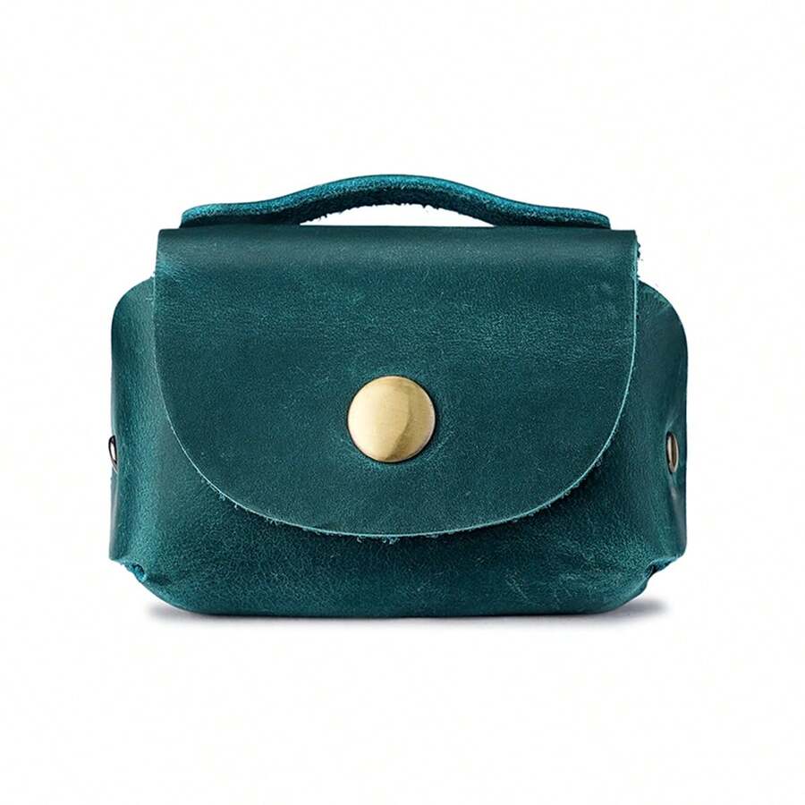Monedero mini vintage de cuero genuino, bolsa para llaves, billetera pequeña con broche a presión para cambio, para hombres y mujeres - Azul - Ver 1