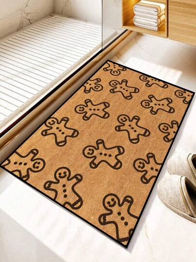 1pc Christmas Funny White Smiling Gingerbread Man Pattern Autumn Harvest Festival Doormat, Holiday Style Indoor Outdoor Non-Slip Mat, Machine Washable Polyester Fiber Rug, Suitable For Kitchen, Dining Room, Hallway, Bathroom, Bedroom, Outdoor, Entryway, Home Decor, Room Decor, All Season Christmas Decorations  Christmas Decor  Wall Decor