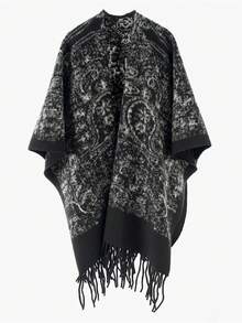 1件装男士围巾披肩图腾图案披肩西藏青海旅行保暖披肩外套流苏款宽松仿羊绒男式雨衣 - 彩色 - 查看 12