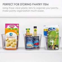 صندوقان كبيران قابلان للتكديس لحفظ المشروبات - صناديق تخزين بلاستيكية شفافة للثلاجة والخزانة وسطح العمل - مثالية لتنظيم الطعام والمشروبات في المطبخ والمخزن