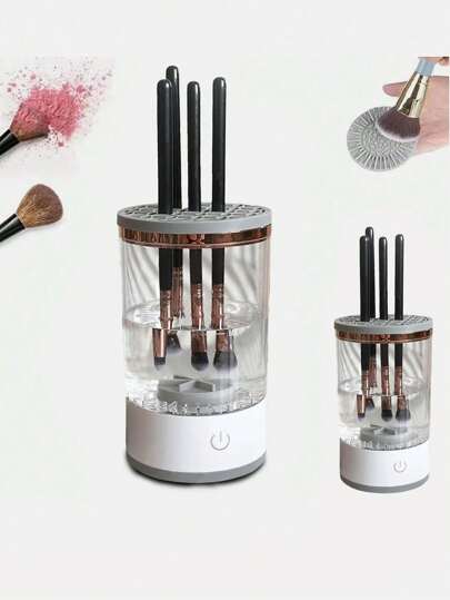 1 Pc Electric Makeup Brush Cleaner, 3-In-1 USB Powered Automatic Makeup Brush Cleaning And Drying Rack, Efficient Electric Makeup Brush Cleaner, Auto Makeup Brush Cleaner, Can Clean 3-4 Makeup Brushes At Once, 10500 RPM Speed Ensures Thorough Cleaning, Includes Silicone Mat, Suitable For Cleaning Makeup Brushes Of Different Sizes And Shapes (Please Use The Product Accurately Based On The Product Description!)