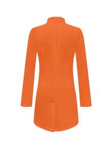 Solid Color Zip-Up Front Dual Pocket Lab Coat Spring - Orange - View 2