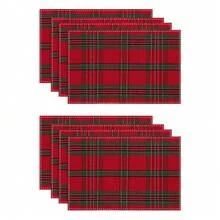 Farmhouse Christmas Plaid Dining Table And Kitchen Decor, Holiday Placemats Set - Red And Green, 2/4/6/8 Piece Set, Linen Placemats, Breakfast Placemats, Kitchen Accessories, Easy Clean Placemats, Suitable For Home, Dining Room, Restaurant Decor