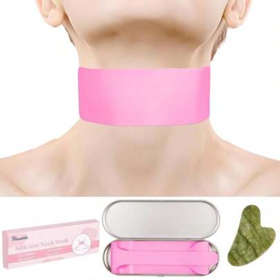 Beautistin Reusable Silicone Neck Wrinkle Patch - Silicone Mask Adjustable, For Use With Neck Cream, No Adhesive, Anti Wrinkle Patches For Firming And Tightening, With Jade Gua Sha Tool And Tin Case
