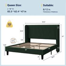 Allewie Full/Queen/King Size Bed Frame With Upholstered Wingback Headboard, Vertical Channel Tufted Corduroy Velvet Platform Bed, Strong Wooden Slats Support, No Box Spring Needed, Easy Assembly, Green - 綠色 - 查看 10