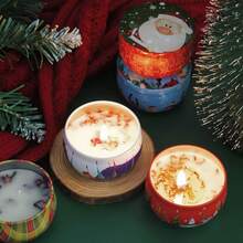 10Pcs Christmas Themed Candle Jars, 2.2 Oz Metal Candle Jars, Perfect For DIY Candle Projects. It Is A Very Good Choice For Beginners And Handmade Enthusiasts, And Also A Perfect Gift For Birthdays Or Thanksgiving., Christmas Decorations, Christmas Gifts - Multicolor - View 7