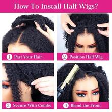 Curly Half Wig Flipover Frontal Wig Human Hair Deep Curly Minimal/No Leave Out Upgrade Headband Wig For  Women V Shape Kinky Curly Thin Part Glueless Clip In Half Wig 200% Density Natural Color 26Inch - Natural Black - 查看 5