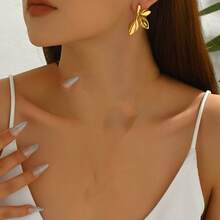 1 Cặp Hoa tai 4 cánh hoa đơn giản thanh lịch cao cấp, Hoa tai thời trang duyên dáng dành cho phụ nữ - Vàng - Xem 2