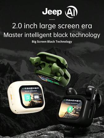  Jeep EW113 AI Translation Wireless Earphones Color LED Screen Touch ANC Noise Reduction Messages With Small Game Gaming Earbuds
