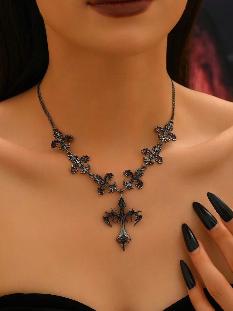 1 件哥特式十字架吊坠 Y 型项链，时尚经典复古项链，适合万圣节、派对、日常佩戴，送给家人和朋友的礼物 - 黑色 - 查看 1