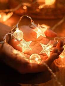 4.92ft/9.84ft/19.68ft LED Crystal Ball Star String Lights, Battery Powered Bubble Star Fairy Lights For Home, Garden, Camping, Party, Wedding, Birthday, Yard Decor - Yellow - View 6