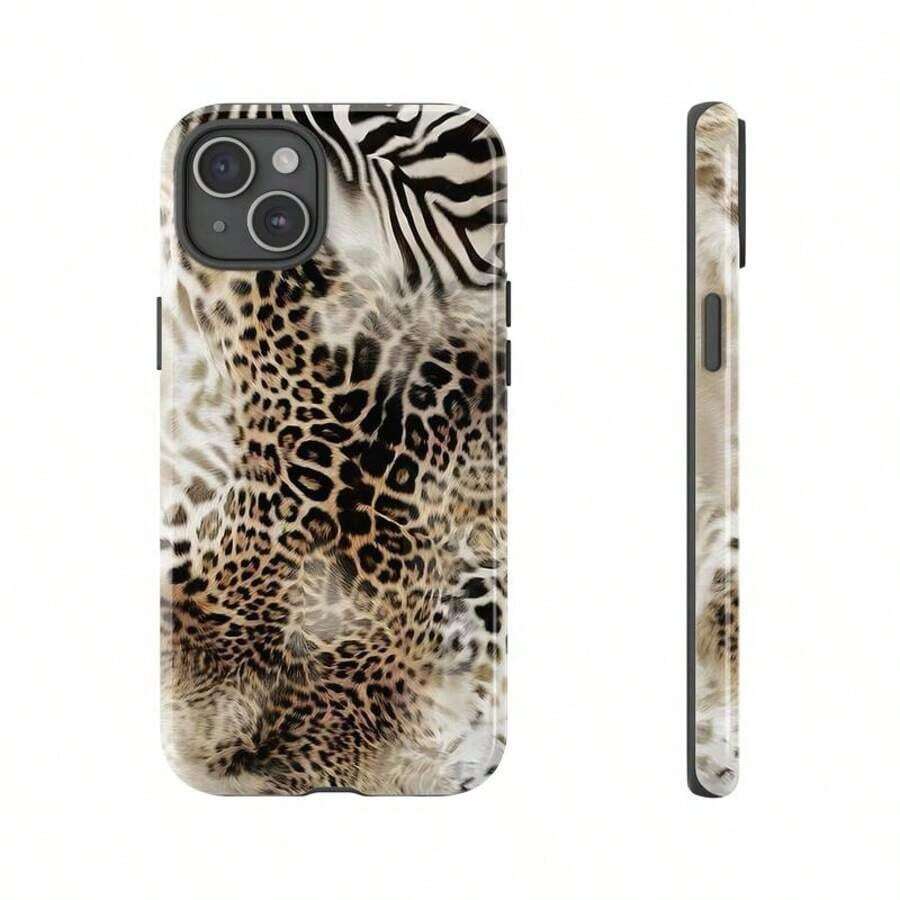 Funda de teléfono con diseño retro de estampado animal de leopardo, cebra y tigre, funda estética para iPhone 16 Pro Max, Pixel - Blanco - Ver 1