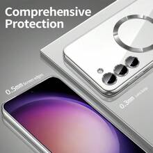 Magnetic Transparent Phone Case Compatible With Galaxy A06 A16 A26 A36 A56 S25 Ultra S24 Ultra S25 FE, Built-In Camera Lens Protector, Luxury Electroplated Soft TPU Clear Shockproof Ultra-Thin Protective Cover, Also Fits 17 16 15 14 13 12 11 Series, 17 Pro Max, Christmas Gift - Silver - View 5