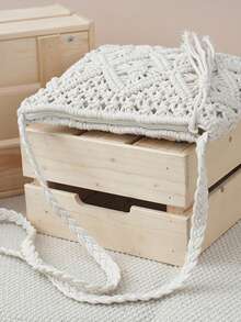 流苏编织斜挎包，便携纯色单肩包，邮差包，嘉年华最佳礼物 - 彩色 - 查看 6