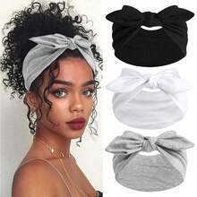 1/3pcs Women's Bow Rabbit Ear Headband Bohemian Style Wide Headband Ultra Wide Cute Rabbit Ear Knot Headband, Paired With Paisley Pattern, Elastic Solid Bow Hair Ornament, Suitable For Women, Yoga/Sports/Outdoor Use Headband Bow Solid Color Fashion All Seasons Hair Accessories Autumn Accessories Autumn Head Scarf Women Bandana Fashion Head Wrap Fall Hair Band Winter For Vacation Outfits Woman - Multicolor - View 2