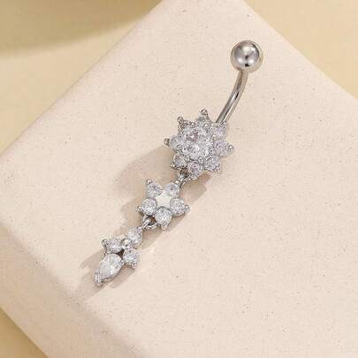 Piercing De Umbigo Com Pingente De Flor De Strass