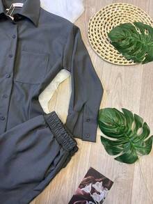 WOMEN'S SHIRT AND SHORTS SET SP013 - Dark Grey - View 3