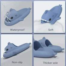 Men's Lightning Pattern Shark-Slides, Comfy Non Slip Casual Soft Sole Anti Odor EVA Slippers, Men's Summer Indoor Footwear 4cm Thick Sole Shark Slippers For Men And Women