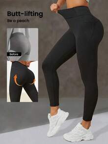 Women's High Waisted Booty Lifting Leggings With Pockets - Sculpting Seamless Tummy Control Gym Yoga Workout Pants, Squat Proof Comfy Athletic Tights For Running Daily Wear