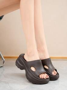 1双女士7厘米厚底拖鞋，防滑轻便增高凉鞋 - 咖啡棕 - 查看 6