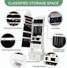 Armario de joyería para niños,Armario de Joyas Infantil con Espejo de Cuerpo Entero - Organizador Freestanding con 3 Cajones, Tocador para Vestirse de Niñas, Regalo Especial Cumpleaños/Navidad - Blanco - Ver 5