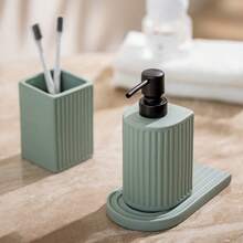 Ceramic Bathroom Set, Display Home Bathroom Decor, Liquid Soap Dispenser Refill Bottles, Bathroom Tray, Display Home Decor, Toothbrush Holder, Rinse Cup, Soap Dish Bathroom Vanity Set, Bathroom Accessories Set, Toothpaste Holder, Lotion Bottle, Soap Dish, Rinse Cup, Freely Combinable [New Batch With Reinforced Packaging]