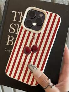 1 件白色和红色条纹樱桃图案全覆盖 TPU 防震手机壳，适用于 Apple 16、15、14、13、12、11 Pro Max 和系列 - 彩色 - 查看 5
