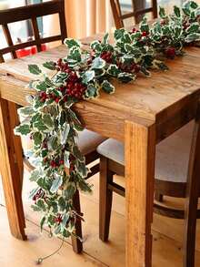 1 件人造冬青叶和红色浆果花环 - 塑料藤蔓装饰，适用于壁炉、大门、楼梯和房间 - 节日室内/室外装饰，适合冬季和新年庆祝活动、情人节、礼物、圣诞节万圣节装饰藤蔓 - 彩色 - 查看 5
