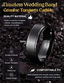 Jstyle 8mm Tungsten Rings For Men Women Hypoallergenic Mens Wedding Band Silver/Black/Gold Engagement Mens Rings, Matte Surface Polished Edge Jewelry Comfort Fit 6-14 - 銀色 - 查看 10
