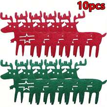 10 piezas Manteles individuales de reno navideños, bolsas portacubiertos de fieltro, bolsillos para cuchillo y tenedor, decoración de mesa navideña, decoraciones navideñas