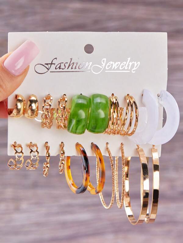 20pcs Fashionable & Elegant Hollow Heart & Circular Resin Earring Set For Women, Everyday Wear